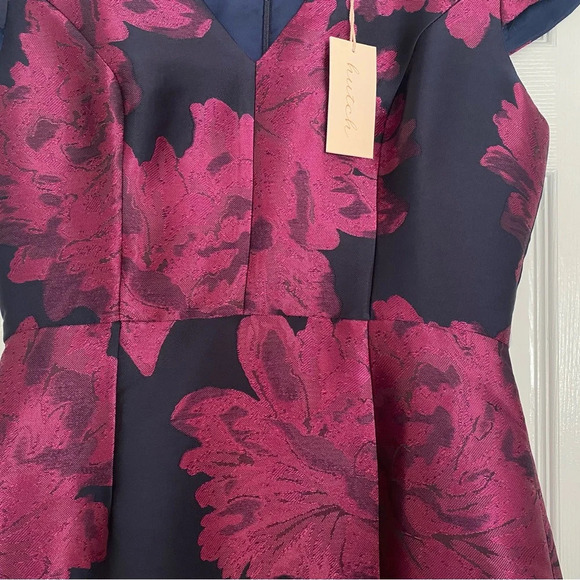 NWT Anthropologie Dress Hutch Floral Jacquard Berry and Navy, V- Neck Size 8 - Picture 3 of 11